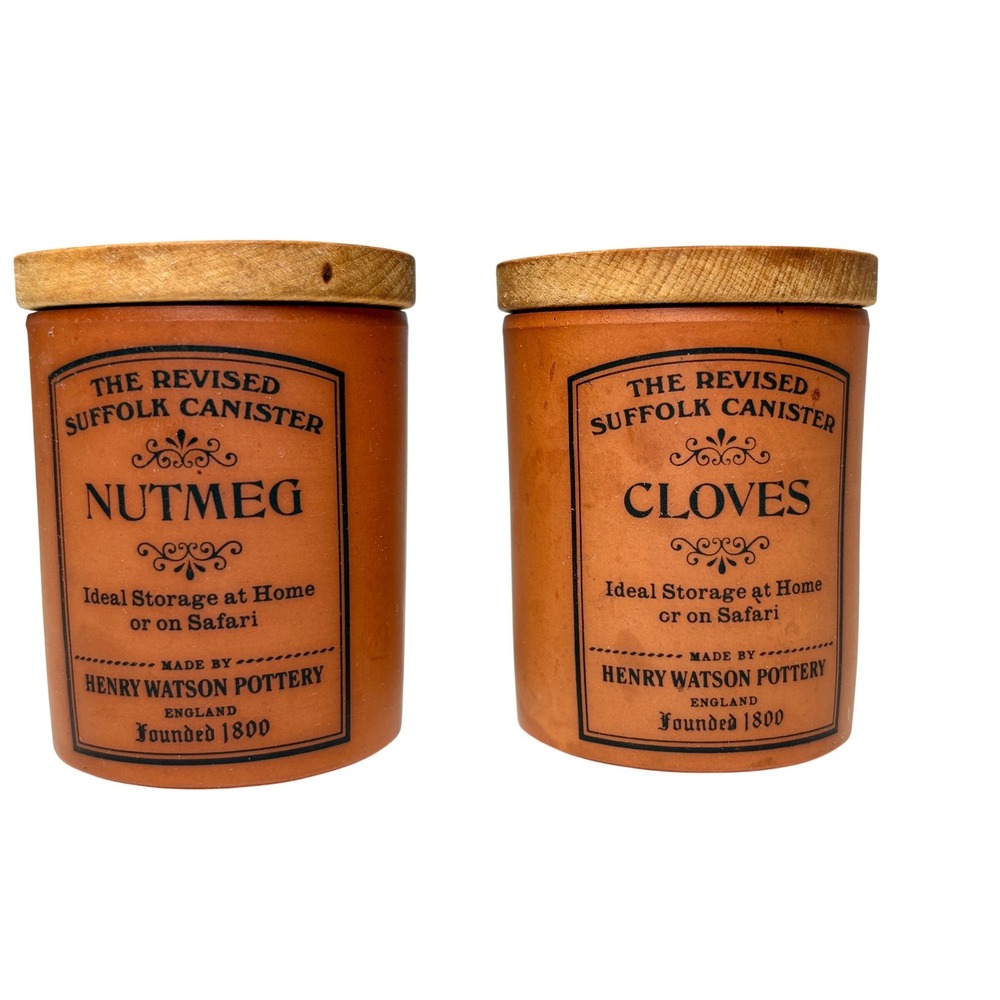 Henry Watson Pottery Spice Canister Set Small Terracotta Nutmeg Cloves Suffolk